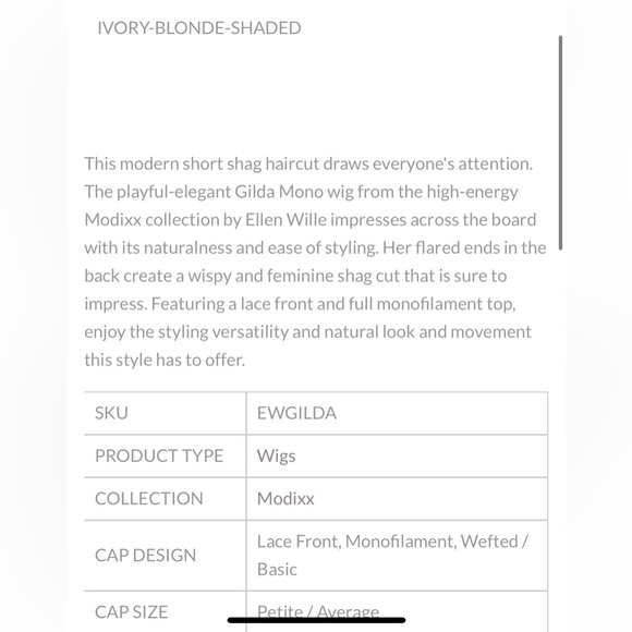 NWT MODIX X HAIR ENERGY GILDA MONO WIG BY ELLEN WILLIE ICE BLONDE SHADED - Picture 5 of 14